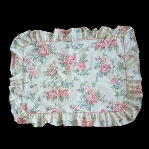 1 Vintage Springs Industries Cottage Rose Floral Ruffled Lace Accent Pillow Sham